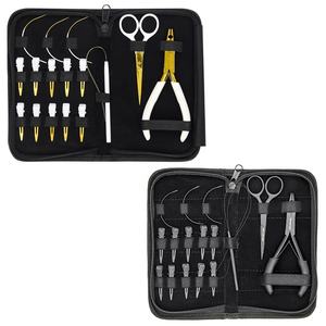 Kit d'outils d'extension de cheveux Durable en acier inoxydable blanc/noir mat professionnel or Micro anneaux boucle aiguilles Clips sac emballage - Product Image 1
