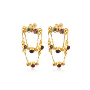 Natural Multi Tourmaline Gold Plated Stud <b>Earring</b> 925 Sterling <b>Silver</b> Push <b>Back</b> Stud Women Anniversary Gift Wholesale Bulk - Product Image 1