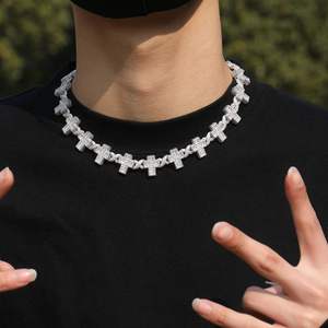 Hot Selling 925 Silver 14K 17mm Iced <b>Cross</b> with Infinity Link Chain for <b>Men</b> Premium 14K Moissanite <b>Necklaces</b> - Product Image 1