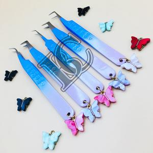 New Arrival Pink & Blue <b>Tweezers</b> Sustainable Stainless Steel Eyelash Extensions <b>Tweezers</b> Butterfly Charm Customize Packing MINK - Product Image 3