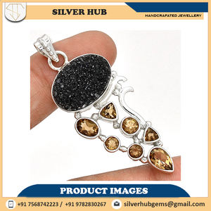 ล่าสุด925เงินสเตอร์ลิงสีดำ Druzy หมอกควันที่ทำด้วยมือจี้สำหรับขายในราคาที่ดีที่สุด - Product Image 2