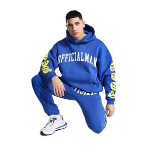 Chándal con estampado de algodón pesado para hombre, conjunto de pantalones de chándal apilados acampanados con logotipo personalizado y Sudadera con capucha para cuello con capucha de invierno - Product Image 3