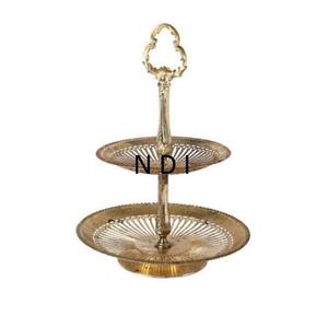 Soporte redondo para pastel de 2 niveles, grabado a mano, decorativo, de metal, para Navidad y bodas, con acabado personalizado, a bajo precio. - Product Image 2