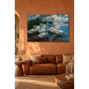 Impression sur toile classique de canards blancs Fida sur le rivage du lac - Product Image 2