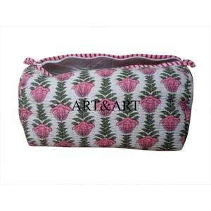 Ensemble de 3 pochettes de maquillage vintage écologiques matelassées avec fermeture éclair pour le voyage, les demoiselles d'honneur, les cosmétiques, imprimées à la main - Product Image 5