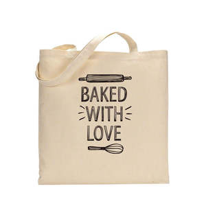 Bolsas de Lona de Algodón Personalizadas con Diseño 'Baked with Love', Bolsas de Compras con Logotipo Inspirado en Panadería, Bolsas de Estilo de Vida con Asa Larga - Product Image 2