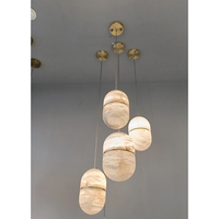 Lustre suspendu en albâtre naturel fait main, personnalisé, ovale/carré/allongé, pour salle à manger, salon et décoration d'hôtel