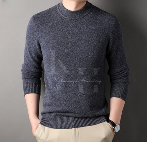 Jersey de punto cálido de color sólido para hombre, suéter de manga larga de mezcla de lana, ideal para invierno informal u oficina - Product Image 3