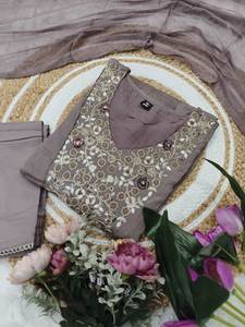 Designer Viscose Chinon Suit Set Sequence Coding Embroidery & Nazmin Silk Dupatta Indian Ethnic Wear <b>S</b> to XXL - Product Image 4