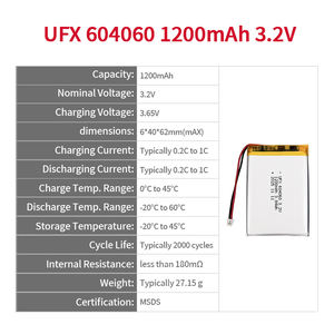 LiIonバッテリー充電式リチウムポリマーバッテリー駆動レコーダー用3.2v 1200mah UFX604060 - Product Image 2