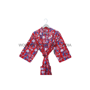 Kimono doux et doux en tissu de coton pour vêtements de nuit Kimono à encolure en V avec un design simple et un imprimé floral pour une tenue décontractée - Product Image 2
