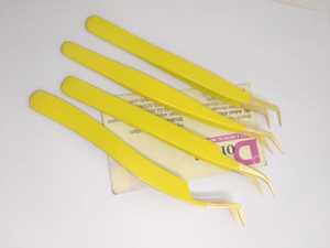 Jolie couleur jaune enduite de pointes plaquées or pince à cils en acier inoxydable meilleure pince à épiler d'extension de cils de haute qualité - Product Image 2