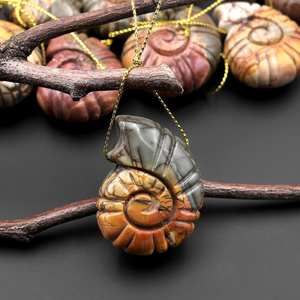 AA + Colgante de amonita de piedras preciosas naturales talladas altas Colgante de cuentas de piedras preciosas Colgante de amonita perforada en el lado superior - Product Image 6