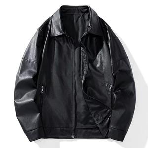 Chaqueta de Cuero para Hombre, Estilo Urbano Otoñal, Cuello Alto con Capucha, Transpirable, Cortavientos, Estilo Motociclista Punk, Manga Larga, Cierre de Cremallera - Product Image 2
