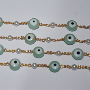 Beautiful Aquamarine Bead Pearl <b>Rosary</b> Chain Gold Plated Wire Wrapped Beaded Chain for Jewelry Making - Product Image 4
