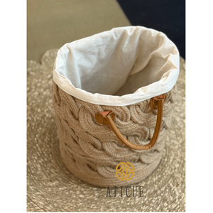 Cesta de Almacenamiento Trenzada de Yute Tejida a Mano de 12 x 14 Pulgadas con Forro y Asas de Cuero, Organizador Multiusos - Product Image 2