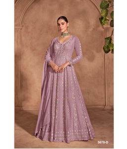 Las últimas mujeres usan Chinon pesado con diseño de secuencia de bordado trabajo Anarkali vestidos y Dupatta para ropa de boda Vestido indio - Product Image 1