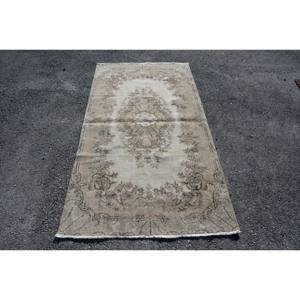 Vintage Turkish Wool <b>Rug</b> 3.6 X 6.7ft <b>Boho</b> Handmade Beige Brown Patchwork Design for Living Rectangle Hallway Latex Sidebedrug - Product Image 1