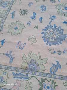 พรมผ้าฝ้ายถักด้วยมือแบบโบราณพรมปูพื้นต่ำซักได้เป็นมิตรกับสัตว์เลี้ยงสีฟ้าสำหรับห้องนั่งเล่นสวดมนต์ - Product Image 3