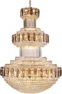 Đẹp Vàng K9 pha lê ánh sáng mặt dây chuyền tùy chỉnh dài phòng ăn hội trường đèn chùm mới đến sắt cài đặt dự án - Product Image 5