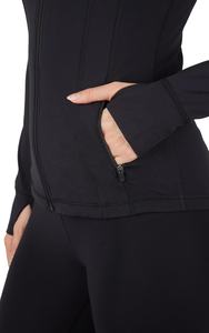 Chaqueta Deportiva de Manga Larga con Cierre para Mujer, Ropa de Gimnasio Transpirable con Bolsillos, Ropa Deportiva Tejida para Yoga - Product Image 3