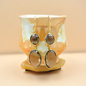 Quartz fumé naturel pierres précieuses 925 argent Sterling goutte boucles d'oreilles Vintage plaqué or bijoux fins pour les femmes pour les mariages - Product Image 2