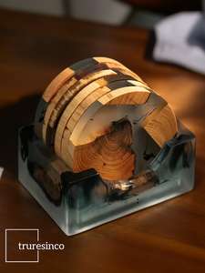 High Demanded Epoxy Resin <b>Coaster</b> Set, Elegant Colorful Square Stone <b>Drink</b> <b>Coasters</b> with Non-Slip Base for Dining Table - Product Image 3