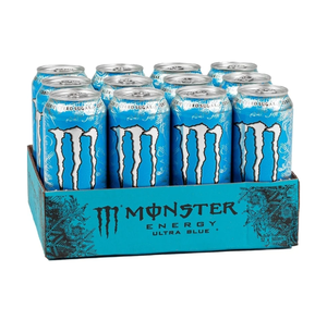 Monster Energy Ultra Blue 12x500ml Canettes Contient de l'Acide Pantothénique 2mg par 100ml pour le Soutien de la Vitamine B5 Commande en Gros - Product Image 2