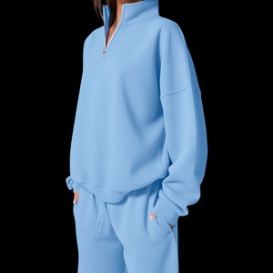 Vêtements de rue sweat à demi-fermeture éclair 2 pièces pantalons de survêtement évasés pantalons de survêtement ensemble survêtements survêtement survêtement femmes survêtement - Product Image 5