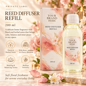 Recharge de diffuseur à bâtonnets Marque Blanche Rose, Jasmin et Fleur de Cerisier 200ml avec bâtonnets |   Parfum Floral Herbal |   Fabricant OEM - Product Image 2