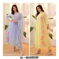 Ensemble Kurti imprimé tendance en tissu de soie lourd indien pakistanais, couleur pastel, pour les fêtes, vêtements décontractés