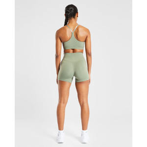 สปอร์ตบราออกกำลังกายสีเขียวมะกอกกำหนดเองสายรัดด้านหลังปรับได้คอวีสร้างผลกระทบสูง - Product Image 2