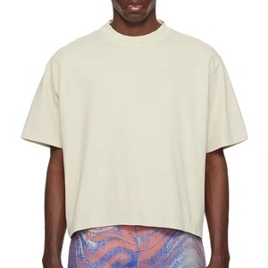 T-shirt court personnalisé pour hommes 100% coton Short oversize Drop Shoulder Streetwear O-Neck Crop Needle Detection T-Shirt - Product Image 6