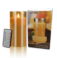 Pilier réaliste en verre ambré à piles sans flamme à LED 6 "x 3" simple avec flamme mobile et télécommande pour la maison