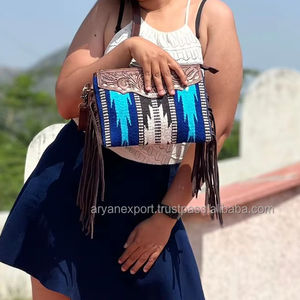 Handmade Saddle <b>Blanket</b> Fringe Crossbody Bag for Women's Hand Tooled Genuine Leather Shoulder Handbag Custom Aztec Wool Handbags - Product Image 3
