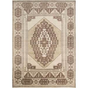 Alfombra de Lana Anudada a Mano en Color Beige Marrón con Diseño de Medallón Abstracto Rectangular para Decoración del Hogar, Sala de Estar, Entrada y Pasillo-SKWL-359 - Product Image 1