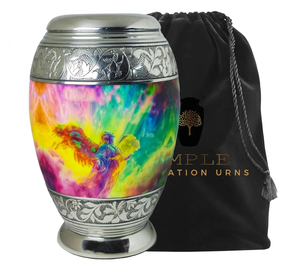 Elegantes urnas de cremación de aluminio recubiertas de Meena grandes (220 pulgadas cúbicas) y recuerdo (3 pulgadas cúbicas) Diseño grabable para cenizas humanas - Product Image 2