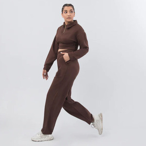 2024 Winter Arrival <b>Women</b> <b>Brown</b> Casual Tracksuit Set <b>Women</b> Cropped <b>Top</b> With Loose Fit Trouser Set <b>Women</b> Cotton Sweat Suit - Product Image 4