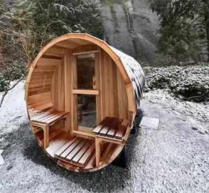 Sauna eléctrica de cedro rojo canadiense con porche, disponible en stock. - Product Image 1