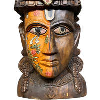 Tête de Bouddha en bois peinte à la main, design traditionnel, décoration murale artisanale
