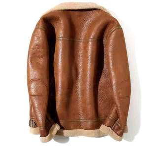 OEM <b>Men's</b> Sheepskin Leather <b>Jacket</b> Classic Bomber Style with <b>Fur</b> Collar Perfect for Winter - Product Image 2