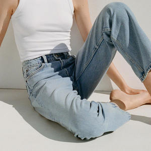 Jeans en denim droits pour femmes, jeans en denim délavé classique, pantalons respirants personnalisés, rétro, mode, ODM, OEM, pleine longueur - Product Image 3