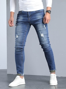 Pantalones vaqueros de mezclilla rasgados ajustados con diseño ajustado para hombre, ropa informal, Pantalones vaqueros de la mejor calidad para hombre - Product Image 4