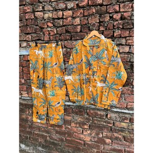 Wholesale 100% Cotton <b>Pyjama</b> Set Animal Print Long <b>Trouser</b> With Shirt Handmade Summer 2 Pcs <b>Pyjama</b> Set Bridesmaid Party Pjs - Product Image 3