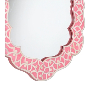 Miroir mural arrondi en résine pour salle de bain et hôtel Caractéristique d'incrustation d'os de conception florale faite à la main - Product Image 1