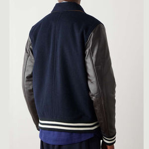 Chaqueta de béisbol con mangas de cuero y pecho de lana con logotipo personalizado de estilo vintage chaqueta universitaria bordada para hombre - Product Image 3