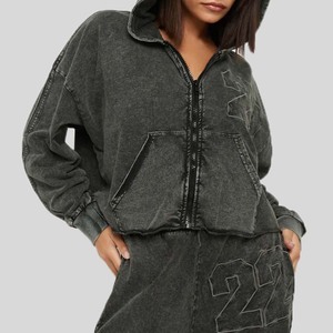 Sudadera con capucha y cremallera ácida personalizada de la mejor calidad para mujer, aspecto Vintage sólido, algodón de poliéster de gran tamaño, informal, para invierno, respetuoso con el medio ambiente - Product Image 2