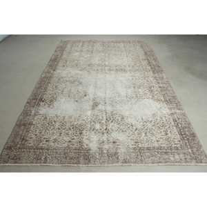 Turkish 6.3x9.9 ft Rug, Vintage Rug, <b>Brown</b> Floral <b>Wool</b> Rug - Product Image 1