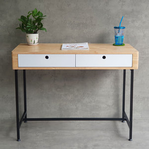 Mini 100x50cm Rubber Wood <b>Desk</b> with Drawers <b>Simple</b> & Minimalist Iron Legs Computer Table for Office or Hotel Use-BD68103 - Product Image 3