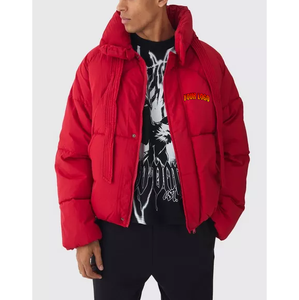 Veste matelassée d'hiver américaine et européenne Crop Oversized Bubble Men Red Hooded Heavy Winter Down Puffer Jacket - Product Image 1